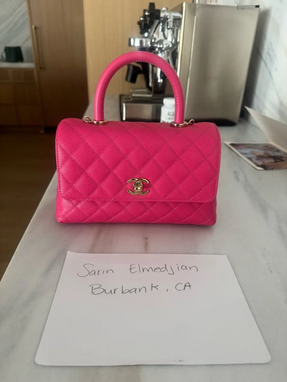 CHANEL Hot Pink Quilted caviar  Top-Handle Mini Bag with Chain Strap - Picture 4 of 16